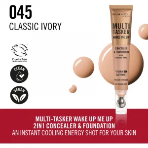 Rimmel Multi-Tasker Wake Me Up make-up a korektor pre rozjasnenie pleti odtieň 45 Classic Ivory 20 ml