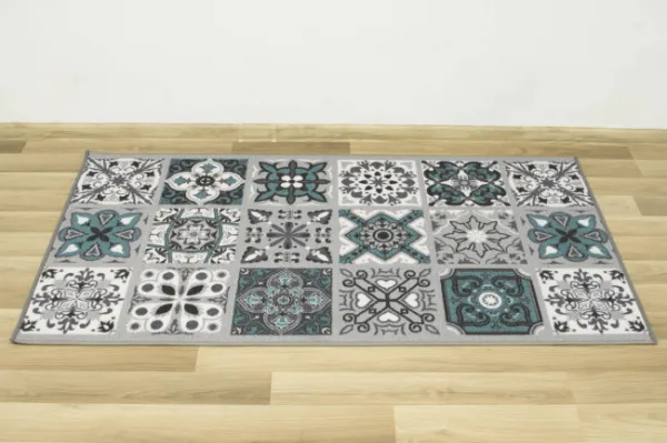 Protišmykový koberec/ behúň Patchwork tyrkysový
