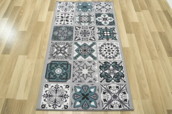 Protišmykový koberec/ behúň Patchwork tyrkysový