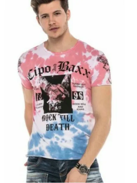 Pánske tričko CIPO & BAXX CT558 BLUE-PINK Farba: Modrá, Konfekčná veľkosť: XXL