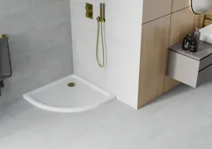 MEXEN/S - Flat sprchová vanička štvrťkruhová slim 100 x 100, biela + zlatý sifón 41101010G