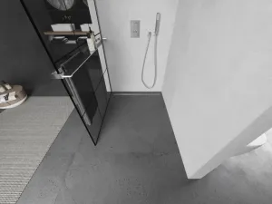 MEXEN/S - KIOTO Sprchová zástena WALK-IN s poličkou a držiakom uterákov 100 x 200, transparent/čierna 8 mm, chróm 800-100-121-01-77