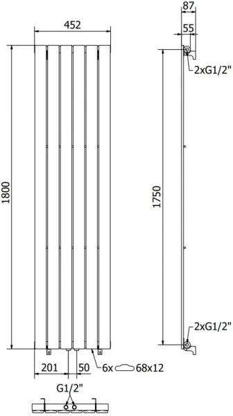 MEXEN - Boston vykurovací rebrík/radiátor 1800 x 452 mm, 888 W, antracit W213-1800-452-00-66