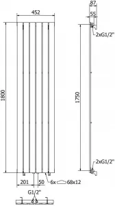 MEXEN - Boston vykurovací rebrík/radiátor 1800 x 452 mm, 888 W, antracit W213-1800-452-00-66
