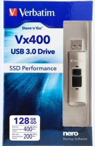 Verbatim 47690 Flash Drive Store 'n' Go, 128GB, SSD Vx400, USB 3.0, strieborný