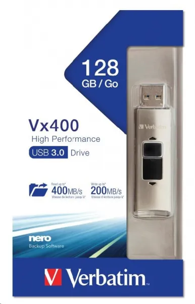 Verbatim 47690 Flash Drive Store 'n' Go, 128GB, SSD Vx400, USB 3.0, strieborný