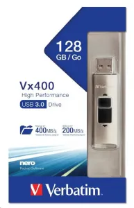 Verbatim 47690 Flash Drive Store 'n' Go, 128GB, SSD Vx400, USB 3.0, strieborný