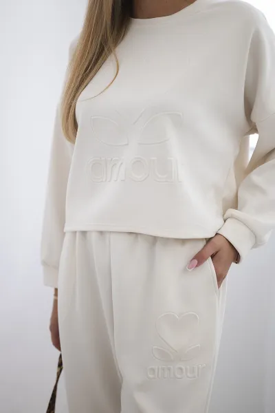 Kesi Włoski Viskózový set Amour mikinové + nohavice tmavo béžová