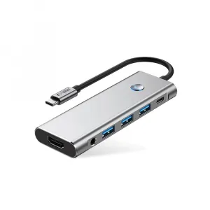Tech-Protect HB04 HUB adaptér USB-C - 3x USB / HDMI 4K / SD / TF / USB-C 100W / AV 3.5, šedý