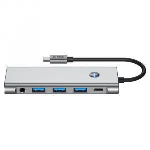 Tech-Protect HB04 HUB adaptér USB-C - 3x USB / HDMI 4K / SD / TF / USB-C 100W / AV 3.5, šedý