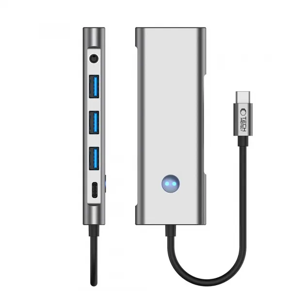 Tech-Protect HB04 HUB adaptér USB-C - 3x USB / HDMI 4K / SD / TF / USB-C 100W / AV 3.5, šedý
