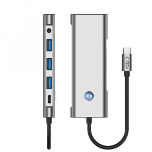 Tech-Protect HB04 HUB adaptér USB-C - 3x USB / HDMI 4K / SD / TF / USB-C 100W / AV 3.5, šedý