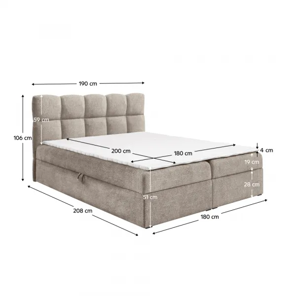 Boxspringová posteľ, 180x200, sivobéžová Taupe, NEGRY