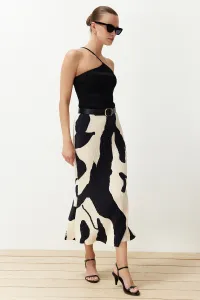 Trendyol Ecru Abstract Pleated Printed Midi Skirt