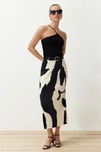 Trendyol Ecru Abstract Pleated Printed Midi Skirt