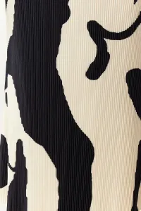 Trendyol Ecru Abstract Pleated Printed Midi Skirt