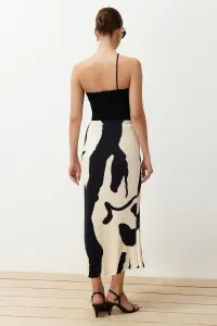Trendyol Ecru Abstract Pleated Printed Midi Skirt