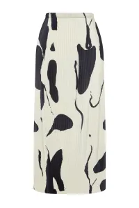 Trendyol Ecru Abstract Pleated Printed Midi Skirt