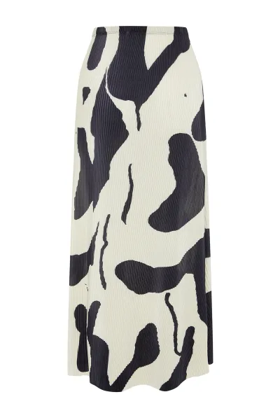 Trendyol Ecru Abstract Pleated Printed Midi Skirt