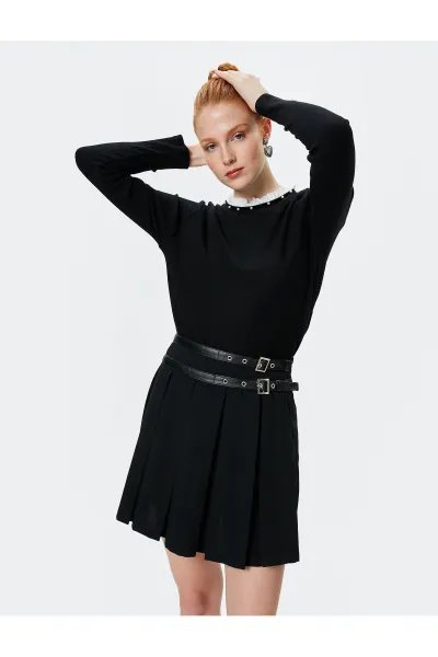 Koton Mini Thick Pleated Skirt Belt Detailed Comfortable Fit