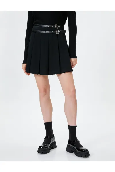 Koton Mini Thick Pleated Skirt Belt Detailed Comfortable Fit