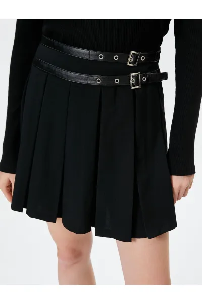 Koton Mini Thick Pleated Skirt Belt Detailed Comfortable Fit