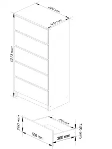 Ak furniture Komoda Kuba 60 cm - 5 zásuviek wenge/biela