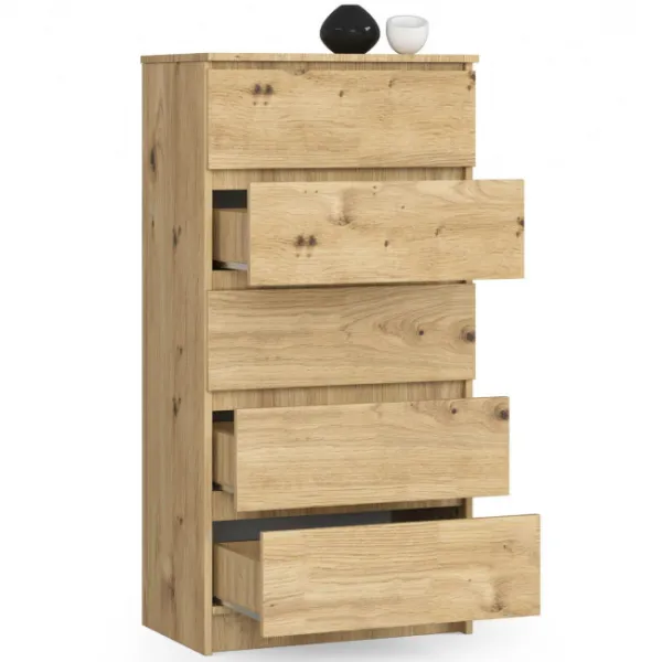 Ak furniture Komoda Kuba 60 cm - 5 zásuviek dub artisan