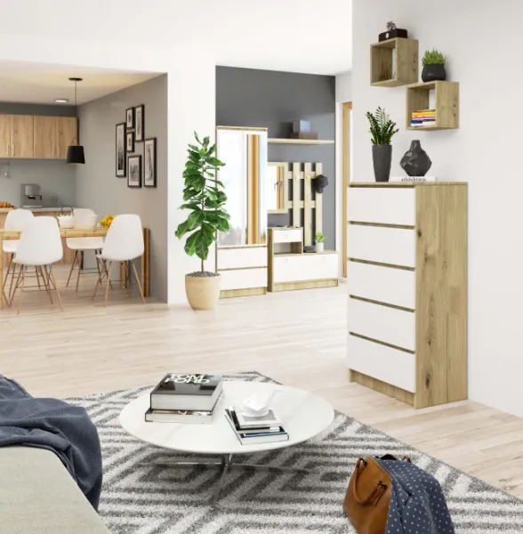 Ak furniture Komoda Kuba 60 cm - 5 zásuviek dub artisan/biela