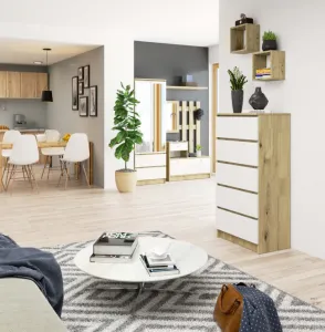 Ak furniture Komoda Kuba 60 cm - 5 zásuviek dub artisan/biela