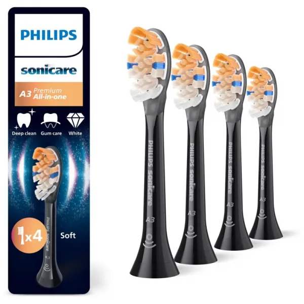 PHILIPS Sonicare A3 premium all-in-one náhradné hlavice HX9094/88 čierna 4 ks