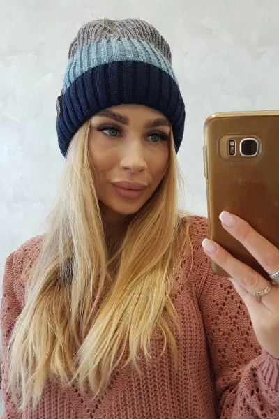 Kesi Čapica s fleece Bojana K265 námornícka modrá+tyrkysová+tmavošedá
