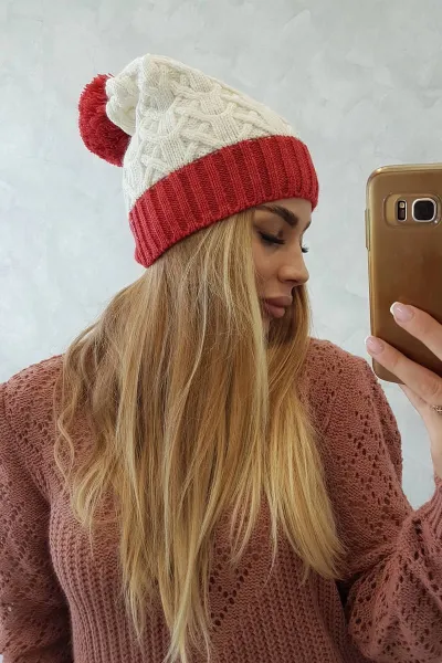 Kesi Čapica s fleece Bibiana K264 bordová + ecru