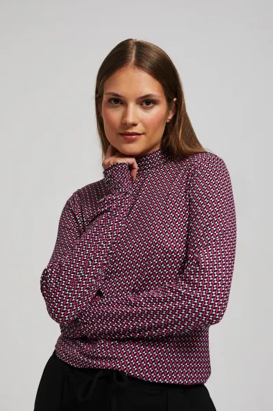 Marisse Patterned Fuchsia Turtleneck Blouse