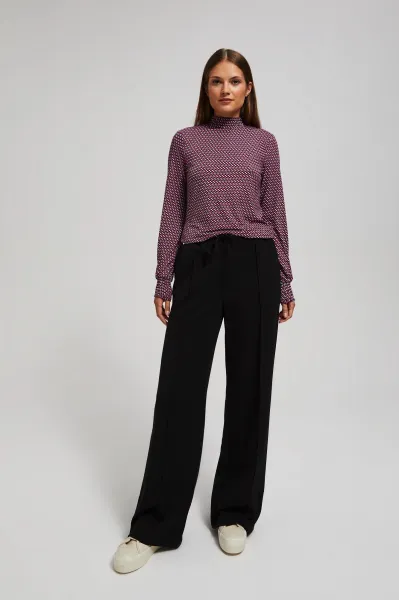 Marisse Patterned Fuchsia Turtleneck Blouse