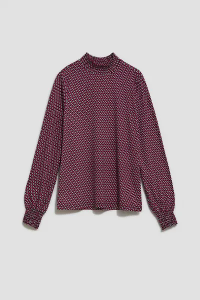 Marisse Patterned Fuchsia Turtleneck Blouse