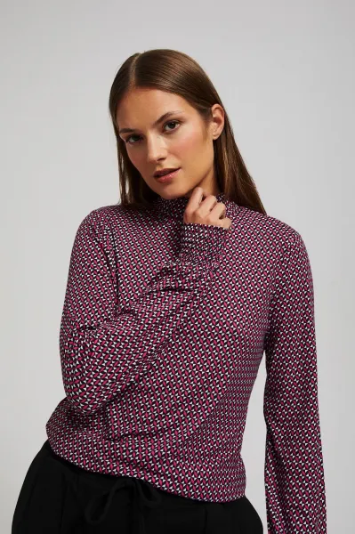 Marisse Patterned Fuchsia Turtleneck Blouse