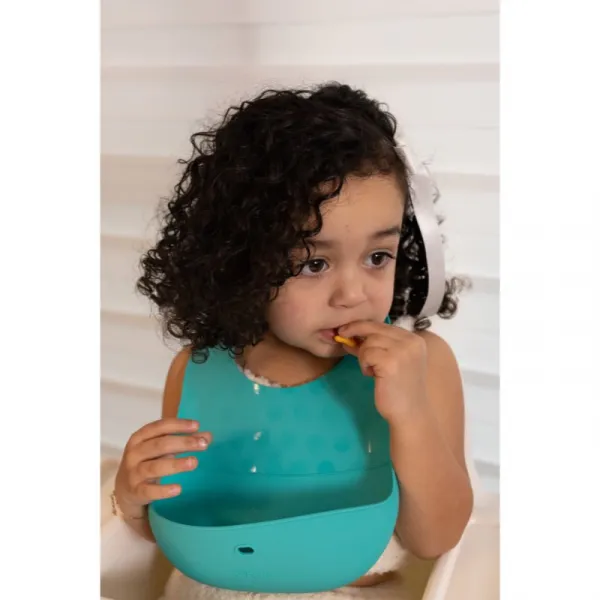 BBLÜV Pöket podbradníček s lyžičkou Grey/Aqua 2 ks