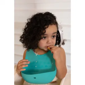 BBLÜV Pöket podbradníček s lyžičkou Grey/Aqua 2 ks