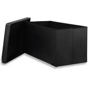 XXL skladací puf s gombíkmi - 80x40x40cm ekokoža čierna 9999