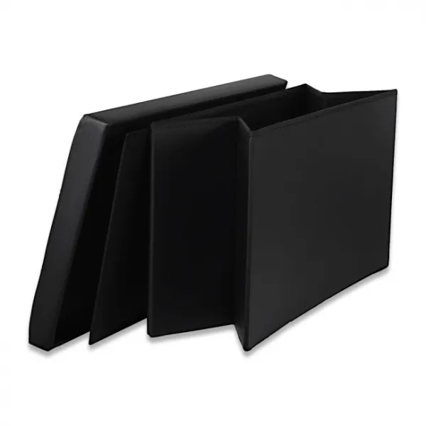 XXL skladací puf s gombíkmi - 80x40x40cm ekokoža čierna 9999