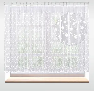 Záclona grécky tyl, Kvety metráž, biela 120 cm