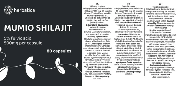 Shilajit - očistené mumio premium (500mg) - výživový doplnok - 80 kapsúl - Herbatica