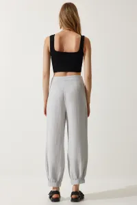Happiness İstanbul Women's Gray Embroidery Detail Muslin Trousers