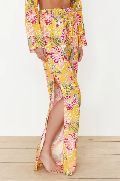 Trendyol Floral Patterned Woven Shirt Trousers Beach Set