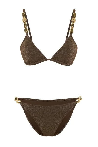 Trendyol X Zeynep Tosun Brown Accessory Detailed Accessory Bikini Set