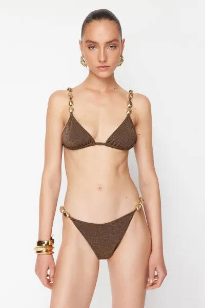 Trendyol X Zeynep Tosun Brown Accessory Detailed Accessory Bikini Set