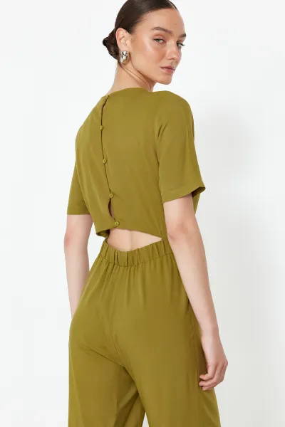 Trendyol Khaki Patterned Viscose Maxi Woven Jumpsuit