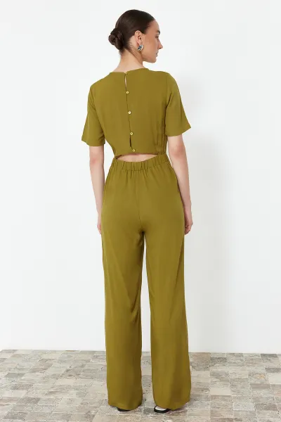 Trendyol Khaki Patterned Viscose Maxi Woven Jumpsuit
