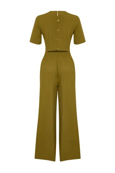 Trendyol Khaki Patterned Viscose Maxi Woven Jumpsuit